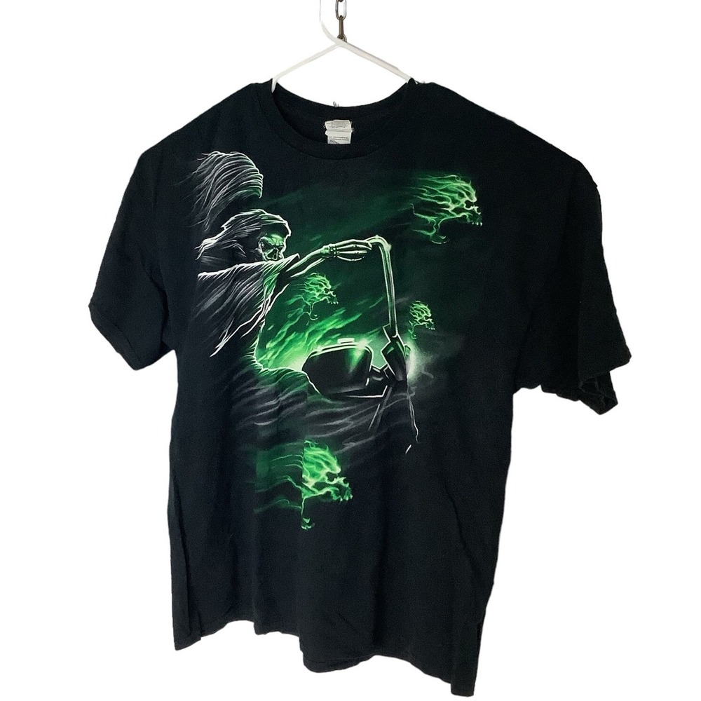 Y2K Goth Grim Reaper Graphic T Shirt Mens 2XL Black Biker Horror Tee - Picture 4 of 7